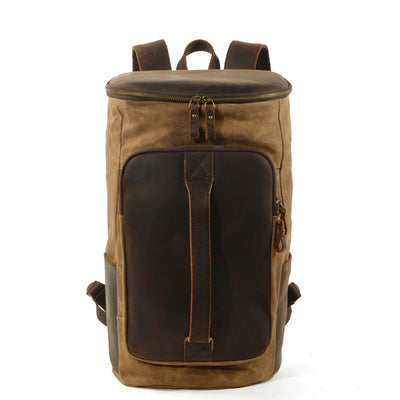 Vintage canvas rucksack, khaki, waxed canvas with brown leather